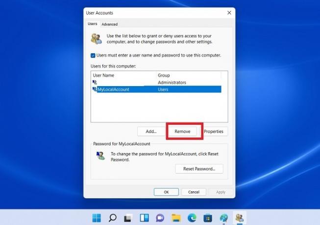 „Windows11“ vartotojo profilis Pašalinkite vietinę paskyrą