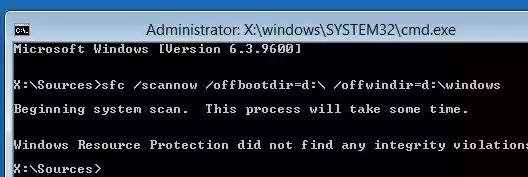 sfc skontrolujte integritu systému Windows offline