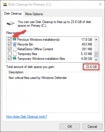 pašalinti Windows seną aplanką bendras failo dydis