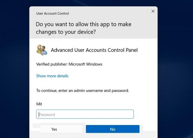 Windows11 vartotojo profilis UAC