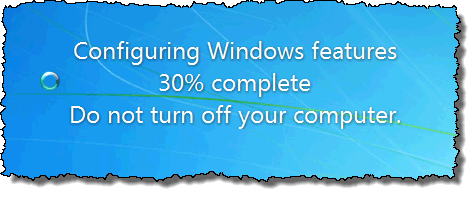 Ziņojums par Windows funkciju konfigurēšanu