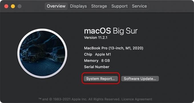 Prisilno pokretanje aplikacije Izvješće o sustavu Intel verzija M1 za Mac